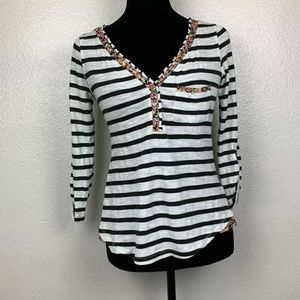 Postmark Anthropologie Stripe Floral Blouse Top